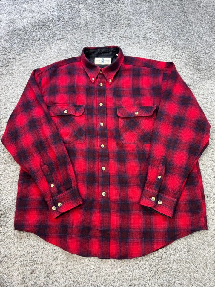 Vtg River Trader Jacket Mens XL Red Buffalo Plaid Acrylic Lined Flannel Shacket - Image 1 of 4