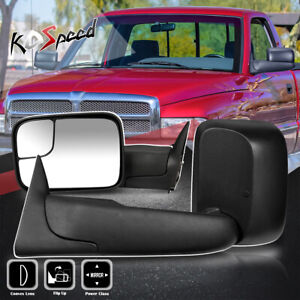 2Pc Black (POWER ADJUSTMENT+FLIP UP) Side Towing Mirrors for 94-97 Ram 1500-3500