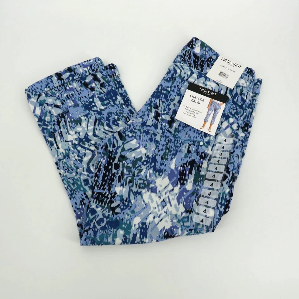 Nine West Chrystie Capri Jeans Sz 4 Multi Blue Stretch Cuffed Leg