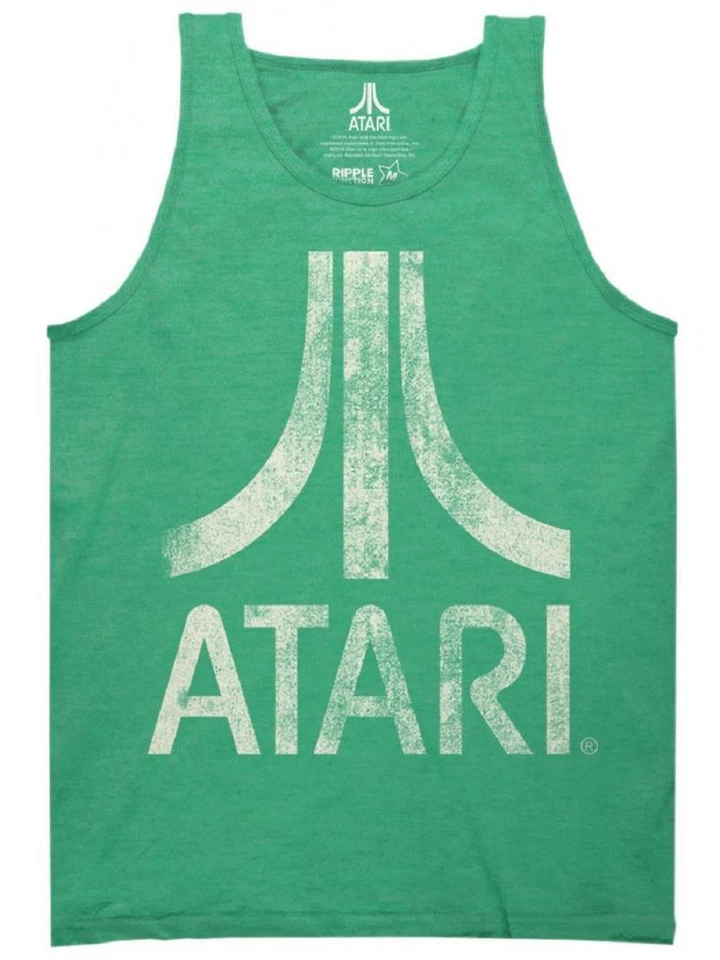 Camiseta sin mangas con logotipo envejecido Atari sistema de videojuegos arcade clásico verde para adultos Foto 1 de 1