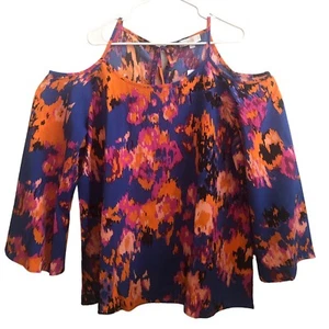 NWT Suzanne Betro Weekend Women’s Size 2X Multicolored Cold Shoulder Top U3 - Picture 1 of 5