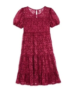 BLUSH by Us Angels Puff Sleeve Lace Babydoll Dress Girls 12 Burgundy Zip Closure - Picture 1 of 17