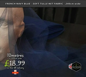 FRENCH NAVY BLUE - SOFT TULLE NET FABRIC - WEDDINGS EVENTS & DECOR - 240cm wide - Picture 1 of 2