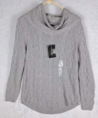 NUEVO Suéter Jeanne Pierre 100% Algodón Gris Tejido con Cable-Cubierta holgada Cuello-Talla M Foto 1 de 4