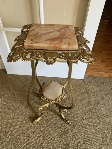 Vintage Ornate Metal Brass and Onyx Plant Stand Cover