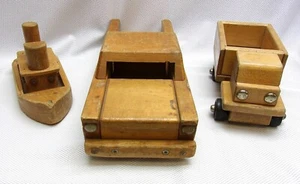 3 pcs Community Playthings, Trucks & Boat, Vintage Wood Toys - Picture 1 of 17