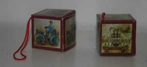 VINTAGE PAPER " WOODEN BLOCK " CHRISTMAS ORNAMENT VINTAGE CAR AND STEAMBOAT - Picture 1 of 7