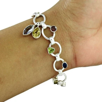 925 Silver Peridot Stone Citrine Bracelet Christmas Gift Jewelry - Image 1 of 4