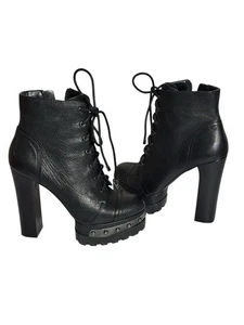 Jessica Simpson Irella 8M Black Platform Boots Leather Grunge Lace-Up Soft - Picture 1 of 10