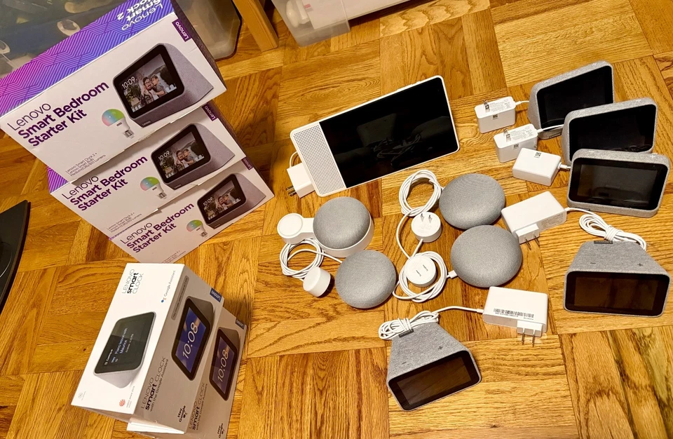 Large Set of Google Smart Speakers, 4x Nest Mini, 5x Lenovo Smart Clock - Image 1 of 1
