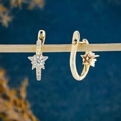 2 CT Rundschliff Künstlicher Diamant Huggie Creole Ohrringe 14k Gelb Vergoldeter - Bild 1 von 4