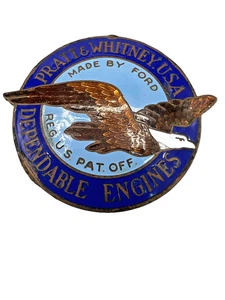 Ford WW2 Brass Enamel Pratt & Whitney Airplane Engine Badge Emblem - Picture 1 of 10