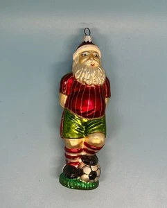 Vintage Glas Weihnachtsschmuck Fußball spielender Weihnachtsmann mit Teddybär - Bild 1 von 12