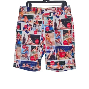 Loudmouth Coca-Cola NWOT Pinup Girl Novelty Golf Shorts Fun Patchwork John Daly - Picture 1 of 10