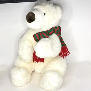 Soft Dreams Polar Bear Striped Scarf Plush Stuffed Animal Toy 13” Cute Sitting - Picture 1 of 11