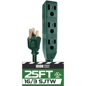 Iron Forge Cable 3 Outlet Power Strip Outdoor Extension Cord 25 ft, 16/3 SJTW... - Picture 1 of 7