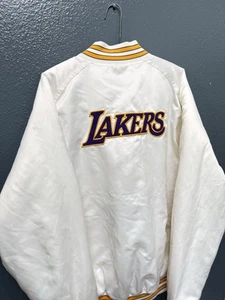 Vintage 90’s Nike Team NBA Los Angeles Lakers White Satin Bomber Jacket Size XL - Picture 1 of 5