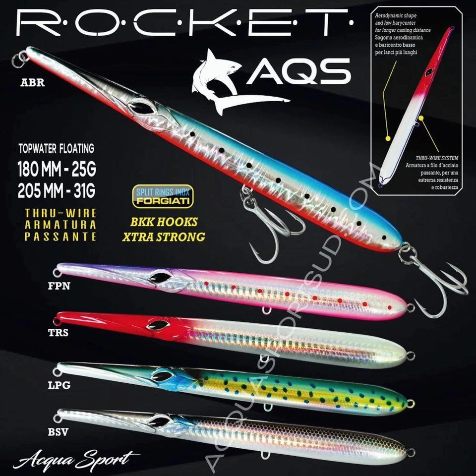 ARTIFICIALE SPINNING ROCKET 205 MM AQS NEEDLE ESCA PESCA SERRA POPPER BARRACUDA - Immagine 1 di 1