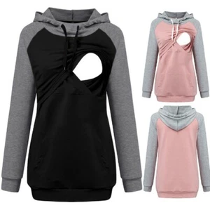 Pregnant Women Maternity Hooded Shirt Top Nursing Breastfeeding Jumper - Picture 1 of 14
