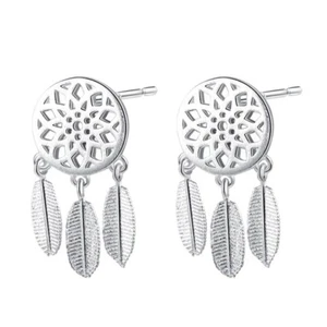 DREAMCATCHER / Dream Catcher w. Feathers-Stud Earrings-Solid 925 Sterling silver - Picture 1 of 2