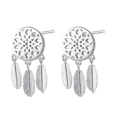 DREAMCATCHER / Dream Catcher w. Feathers-Stud Earrings-Solid 925 Sterling silver - Image 1 of 2