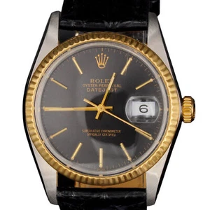 Rolex Datejust Mens 2Tone Yellow Gold & Stainless Steel Watch Black Dial 16013 - Picture 1 of 7