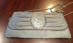BEAUTIFUL DECORATED LADIES PURSE WITH RIHNSTONES BY ELI & CO NEW YORK NEW GRAY - Picture 1 of 5