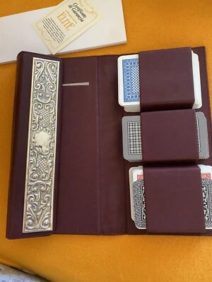 3 Mazzi di carte con astuccio in pelle e argento sterling - Immagine 1 di 4