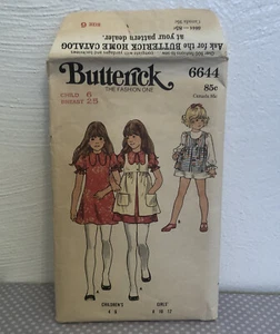 Vintage Butterick Sewing Pattern 6644 Child’s Size 6 Dress And Pinafore - Picture 1 of 5