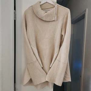 Goyo Sweater 100% Cashmere Women's Lg Cream Ivory Tunic Sweater Turtleneck High - Picture 1 of 6
