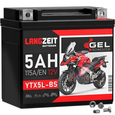 LANGZEIT YTX5L-BS Motorradbatterie GEL 12V 5Ah 50412 CTX4L-4 YTX5L-4 Roller - Bild 1 von 4
