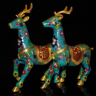 22 CM China Cloisonne copper deer statue old Brass Animal sculpture - Изображение 1 из 4