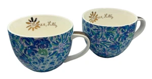 Juego de 2 tazas de cerámica Lilly Pulitzer XX azul floral - Imagen 1 de 4