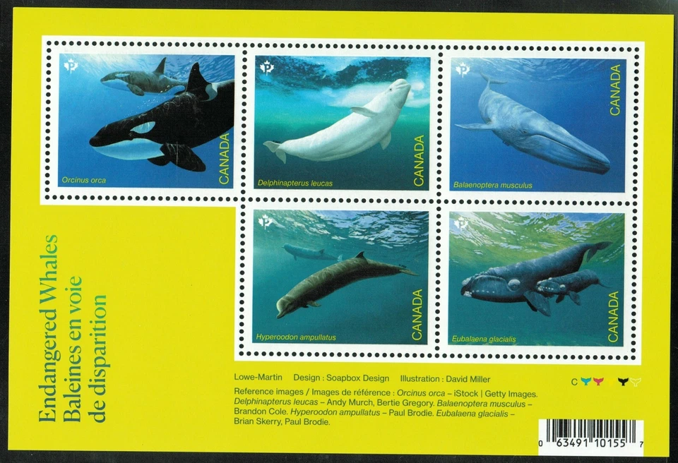 Canada sc#3327 Endangered Whales, Souvenir Sheet, Issued May 20, Mint-NH - Image 1 of 4