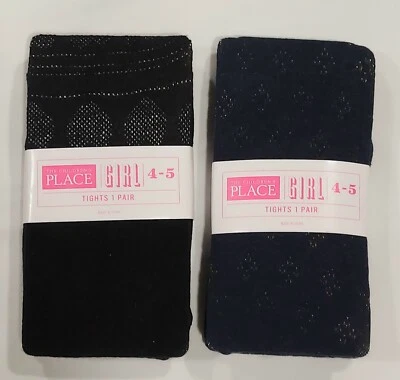  Medias tejidas negras y azules The Childrens Place niñas talla 4-5 2 pares NUEVAS. Foto 1 de 4