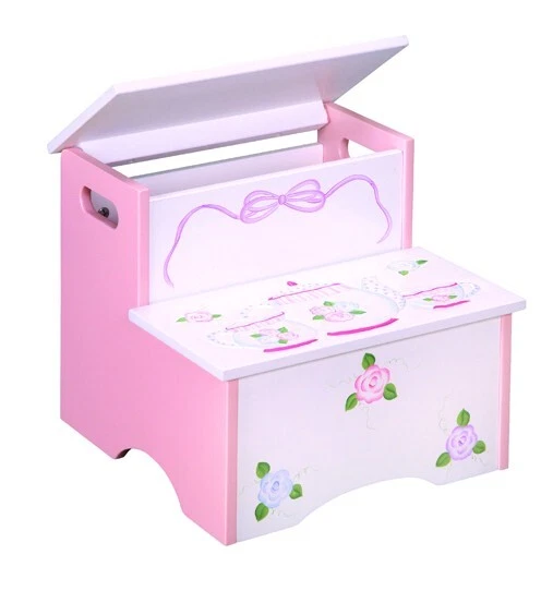 Новый ребенка ясельного возраста девочки чаепития розовый фиолетовый деревянный шаг вверх хранения табурет игрушка коробка - Изображение 1 из 1