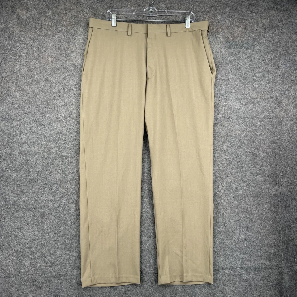 Pantalones Haggar Para Hombres 36x29 Tostado Caqui Calce Clásico Vestido Pantalones Frente Plano Poliéster Foto 1 de 4