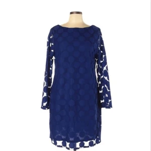 Style & Co Kleid blau transparent Punkte Overlay Gr. Large Boho Etuikleid gefüttert 3/4 Arm - Bild 1 von 6