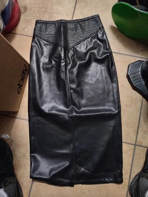 Pretty Garden Faux Leather Dress Bottom Long Skirt With Slit NWT Medium Black - Image 1 of 4