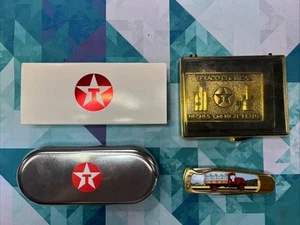 Brass Texaco Chemical Port Neches Texas Plant Rare 1980s Buckle & Knife Lot - Picture 1 of 7