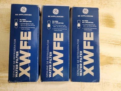 3 Pks GE XWF Refrigerator Replacement Water Filter White NO CHIP - Image 1 of 3
