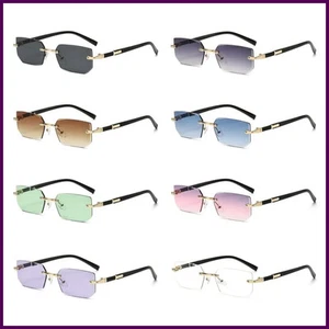 Trendy Rimless Sunglasses for Men Women Fashion Frameless Rectangle Sun Glasses - Picture 1 of 32