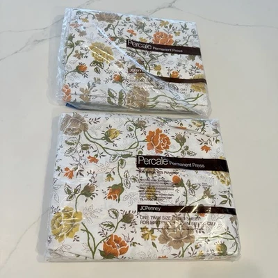 Sábana Ajustable y Plana Vintage JC Penney Juliet Talla Doble Marrón Naranja Rosas NUEVA Foto 1 de 4