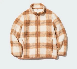 Neu ohne Etikett Uniqlo winddichte Fleecejacke Beige & Ocker Karomuster Größe 9-10y - Bild 1 von 5