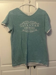 Camisa Teemax para mujer talla XL Savannah Georgia verde azulado, City By The Port manga corta - Imagen 1 de 3