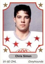 1991-92 7th Inning Sketch OHL Chris Simon Sault Ste. Marie Greyhounds #313