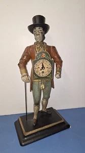 Clock Peddler JvENetherlands Vintage Painted Cast Iron Gentleman Mechanical Runs - Picture 1 of 11