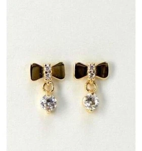 14k Solid White or Yellow Gold Bow Tie Stud Earrings with CZ - Picture 1 of 11