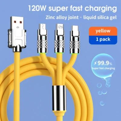 6A 3 In 1 Usb Cable Fast Super Charging Cable Micro USB Type-C Fast Charger Data - Image 1 of 4