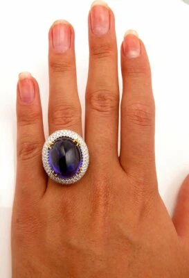 Phenomenal 28.31CT Sugarloaf Tanzanite Deep Bluish Violet Royal Engagement Ring - Image 1 of 4